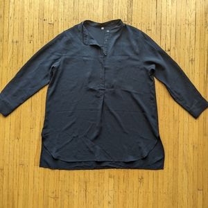 Navy Blouse with Band-style Collar